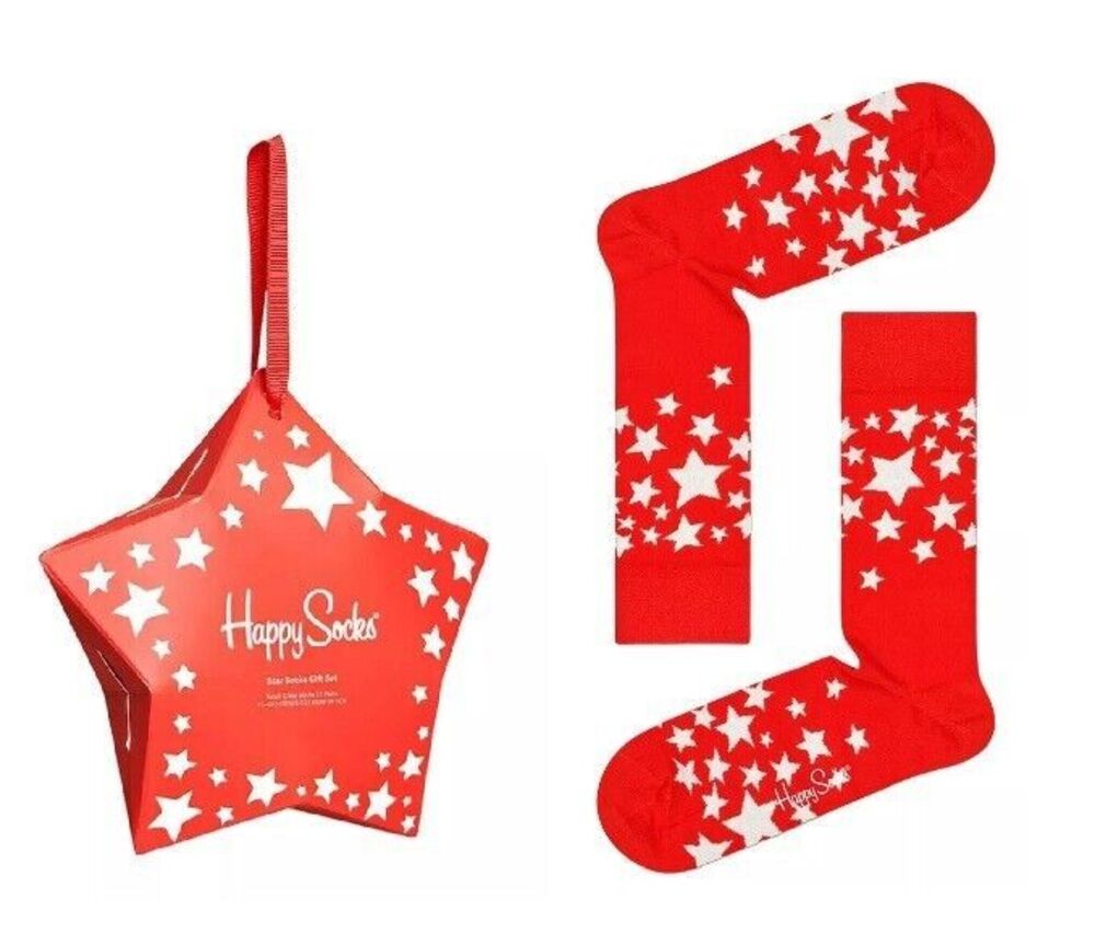 Happy Socks 1 Pack Red Star Crew Socks Gift Set Adult Size 8-12 Stars Christmas